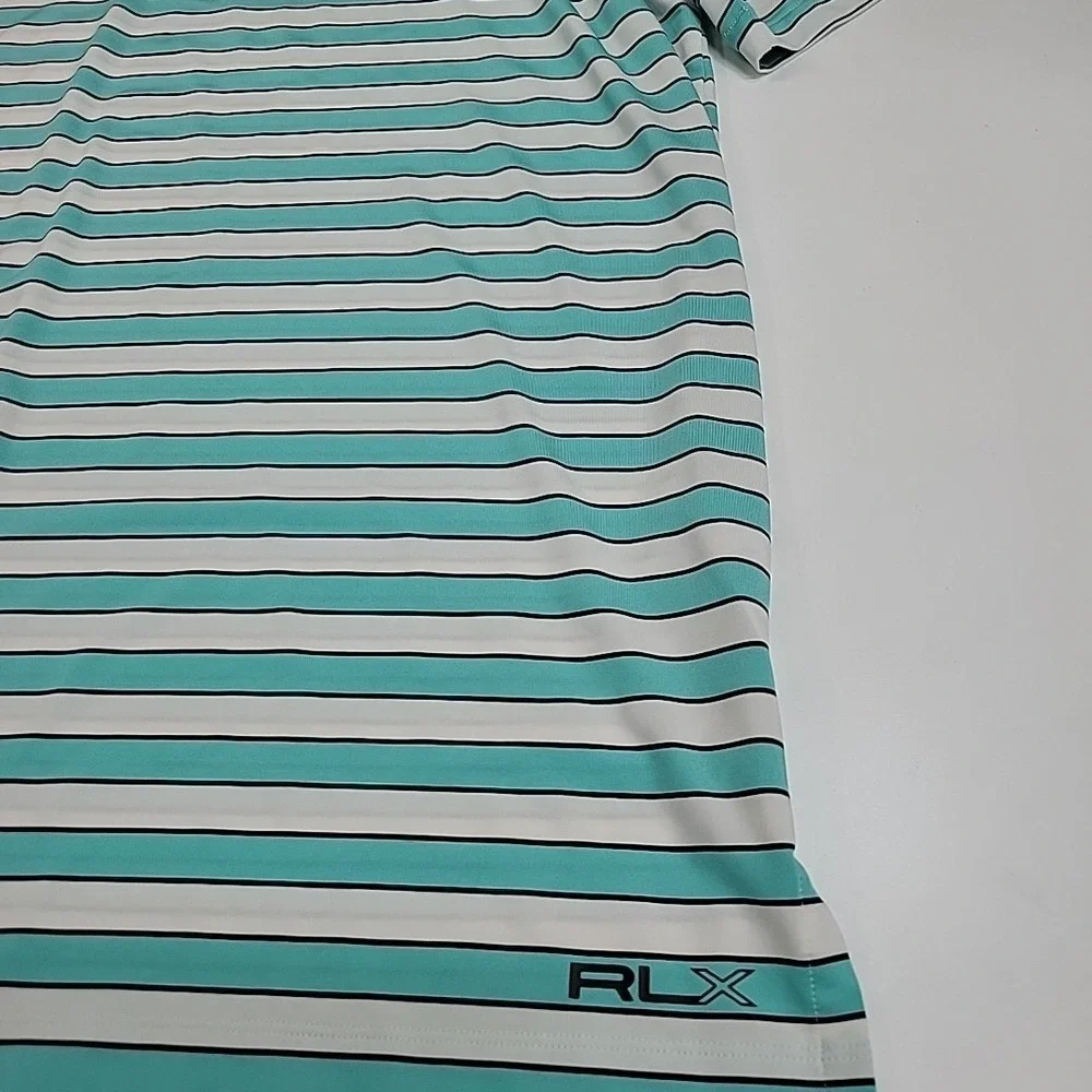 RLX Ralph Lauren Polo Shirt‎ Mens Large Blue White Striped Golf Performance...